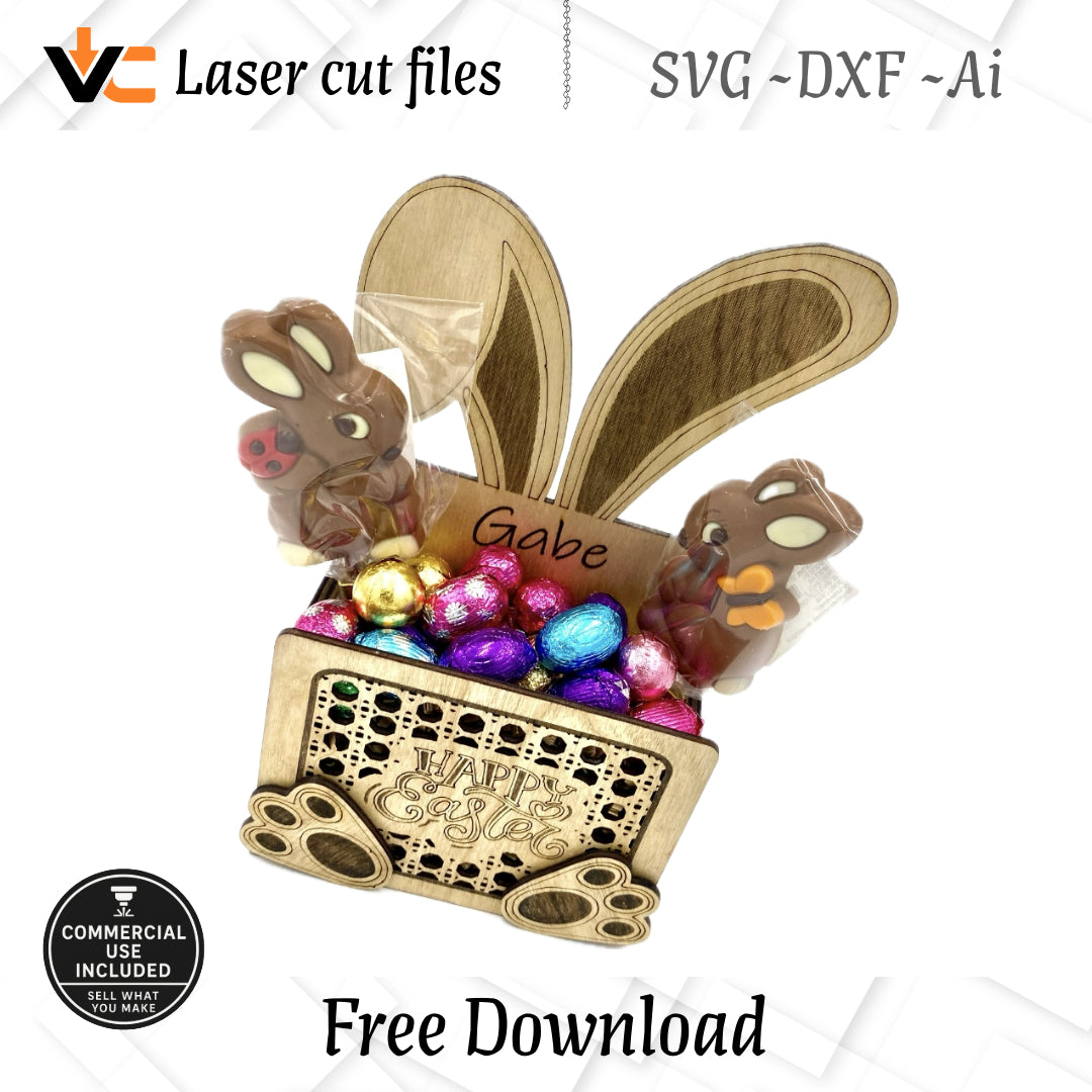 Free Easter Bunny Basket SVG - Laser Cut File with Commercial Licence