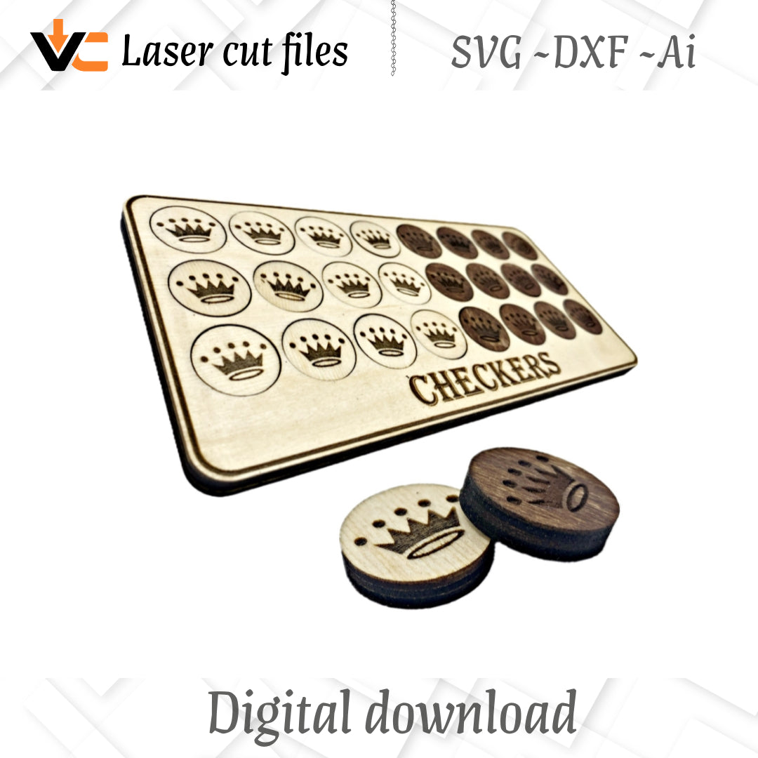 Digital SVG,AI & DXF files to make wooden replacement checkers pieces in 3 different sizes for any board