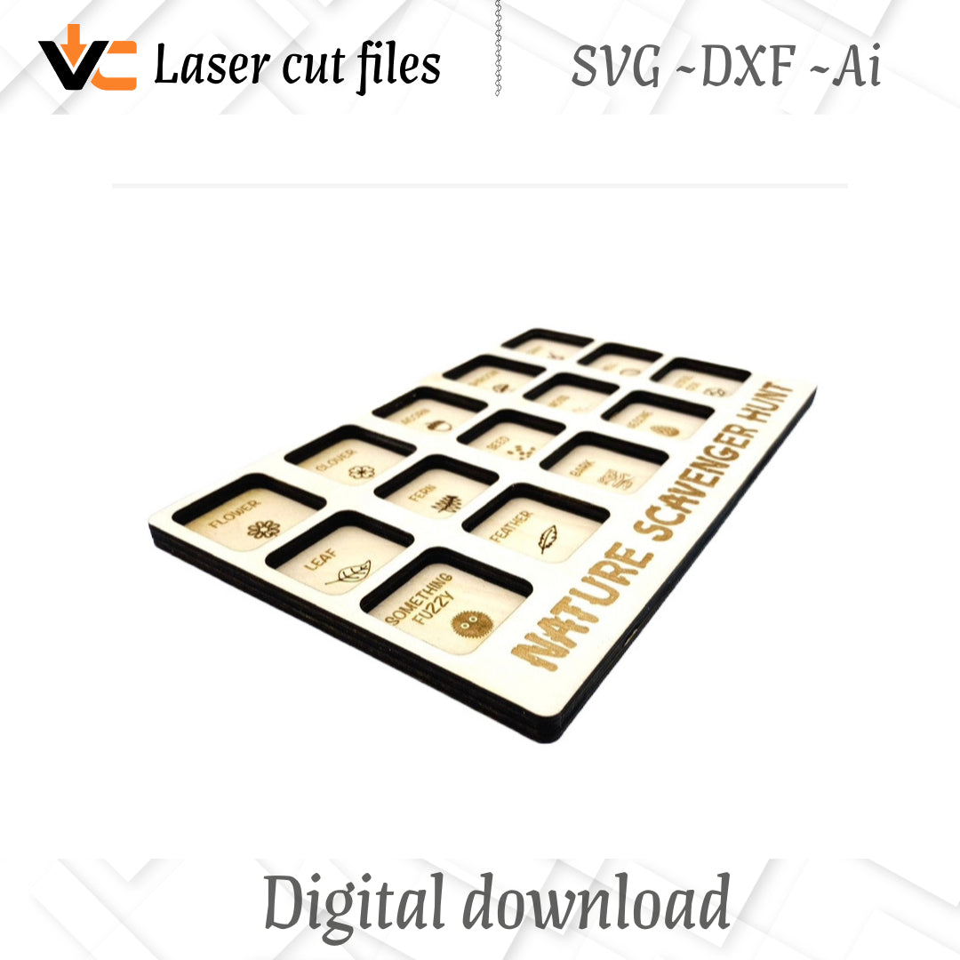 Digital SVG Ai DXF Files Nature Scavenger Hunt Board Laser Cutting Kids Games