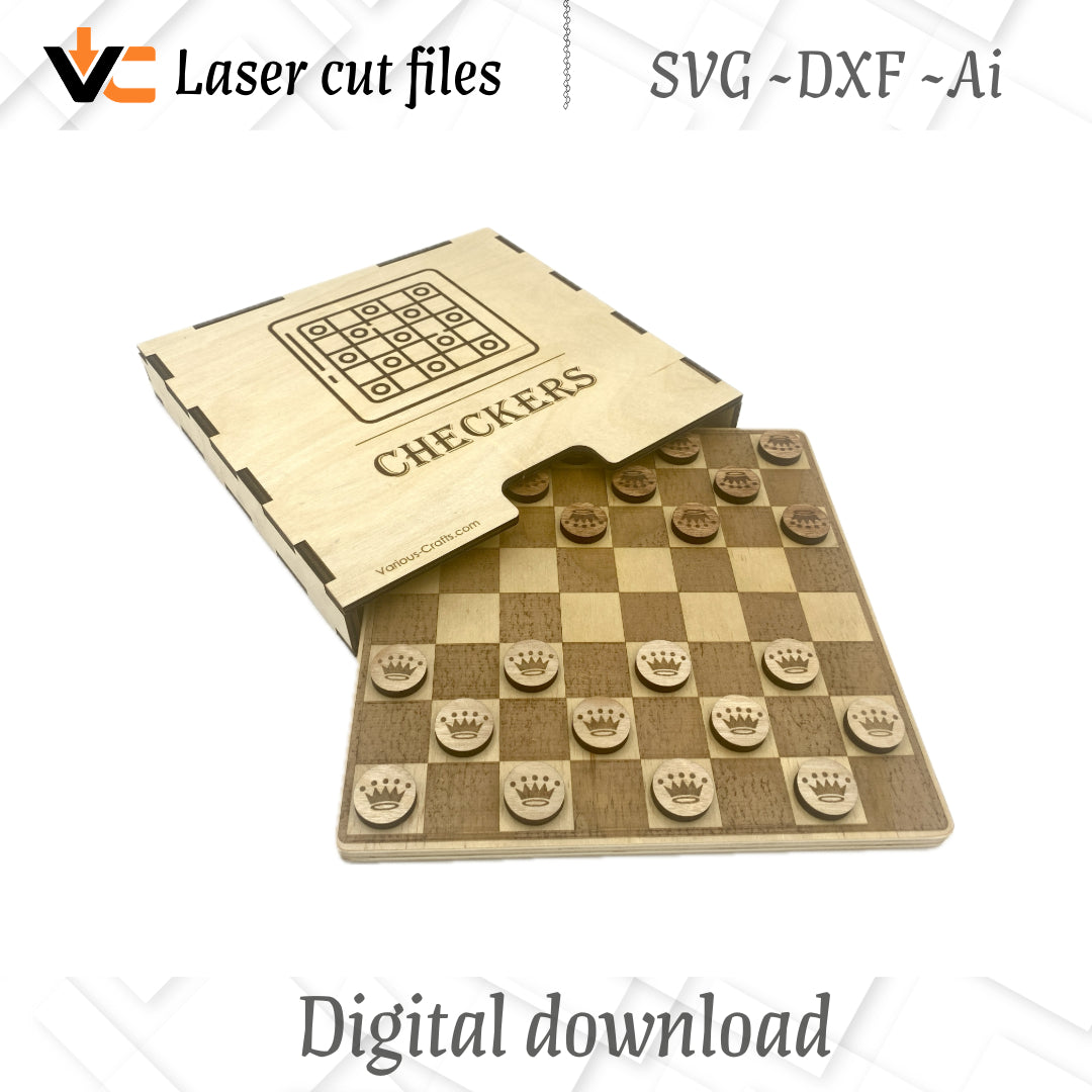 Digital SVG, and Ai Files to Make Checkers Game Board Laser Cutting Bonus Case & Sleeve to hold pieces!!