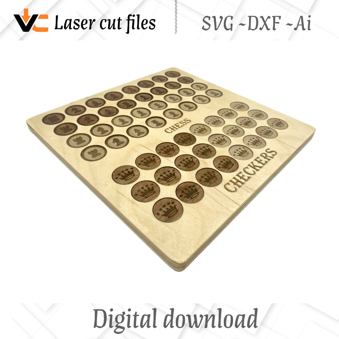 Replacement Chess and Checkers Pieces - Digital Laser-Cut Files with Commercial License