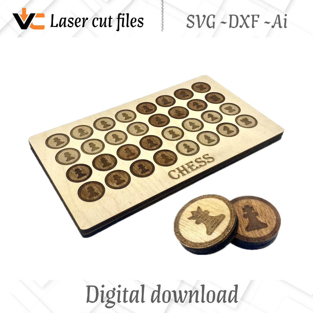 Digital SVG,AI & DXF files to make wooden replacement chess pieces 3 different sizes available