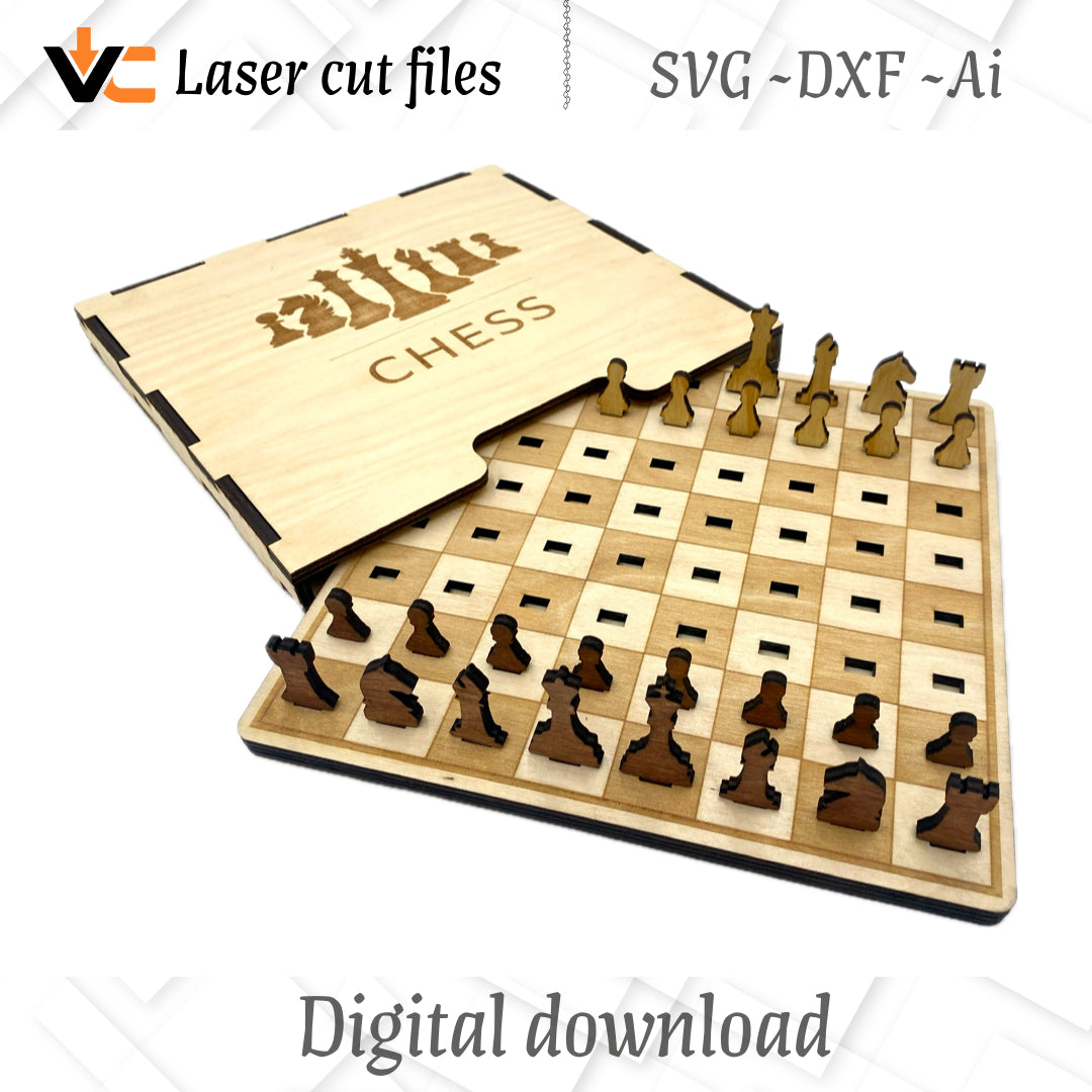 Digital SVG, Ai, DXF Files to Make This Chess Game Board Laser Cutting Files Bonus New Case and Sleeve