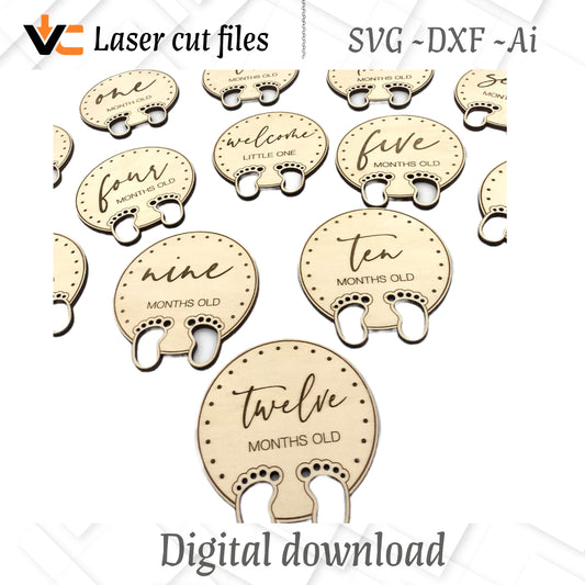 Milestones Baby Feet SVG, Ai and DXF Files for Laser Cutting - Perfect for Pregnancy, Expecting Mothers, and Baby Showers