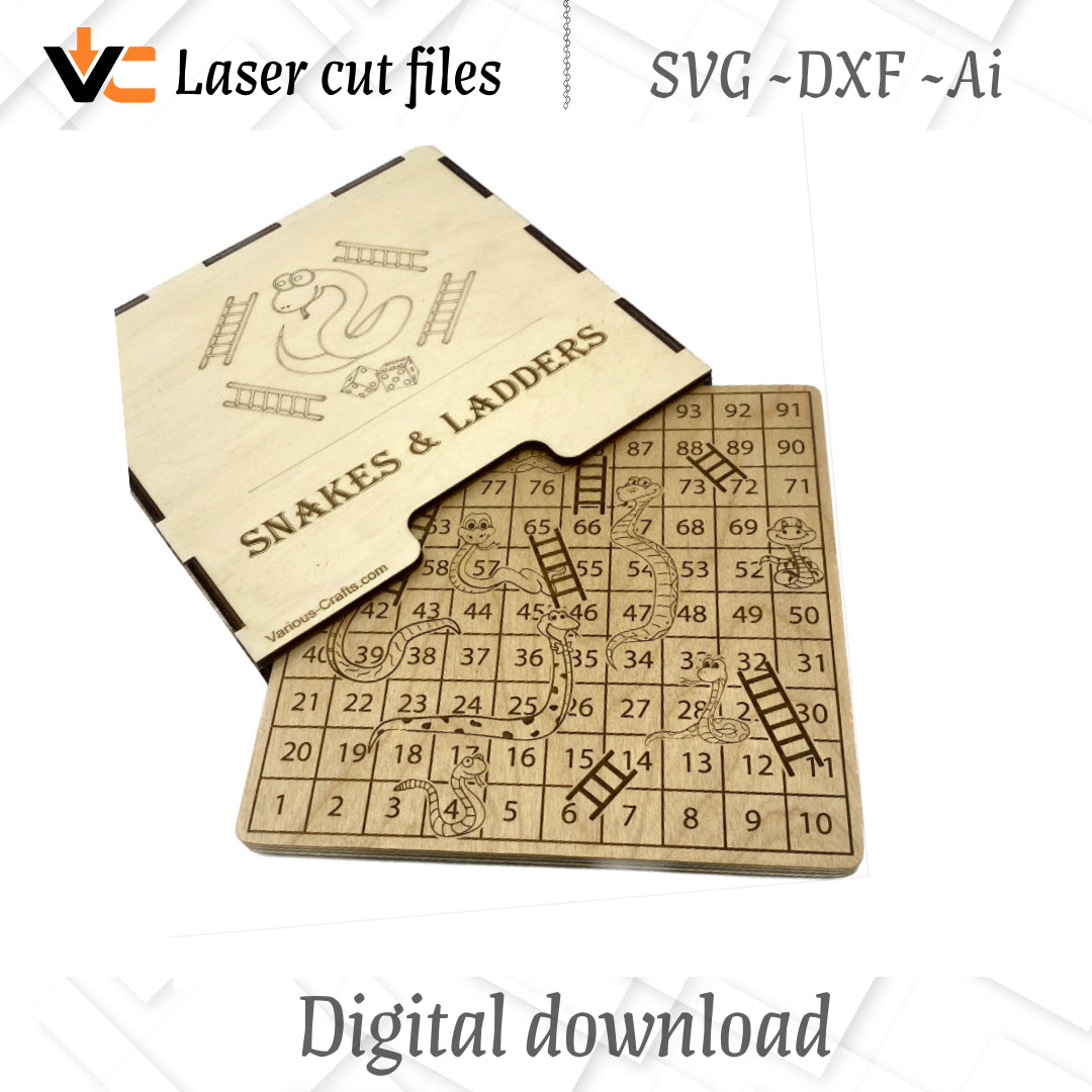 Digital SVG and AI files to Make Snakes and Ladders, Chutes & Ladders, Bible Ups and Downs Game Board Laser Cut with New Case Design