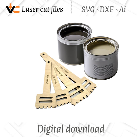 Digital SVG, DXF and AI files to Make Laser cut paint stain Stir Sticks a must for every craft shop