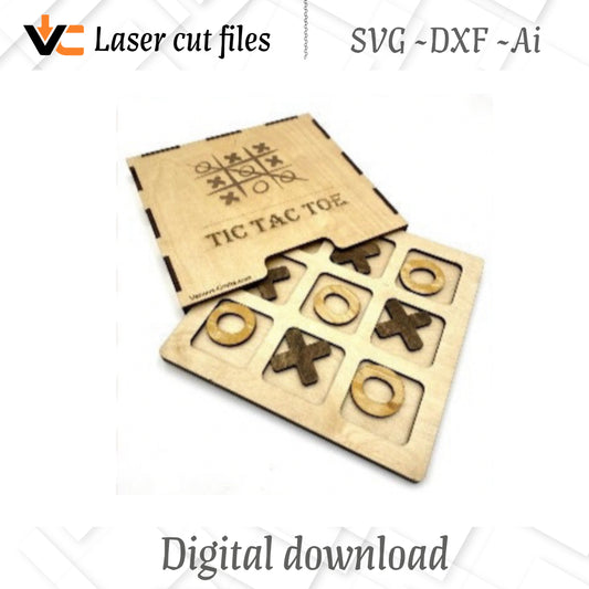 Digital SVG, Ai, DXF Files to Make Tic Tac Toe Game Board Laser Cutting Bonus New Case