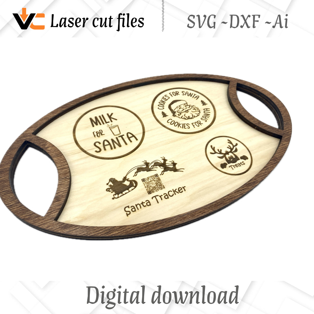 Digital Santa Cookie Tray and QR Code Tracker SVG, AI, and DXF Files for Christmas Fun