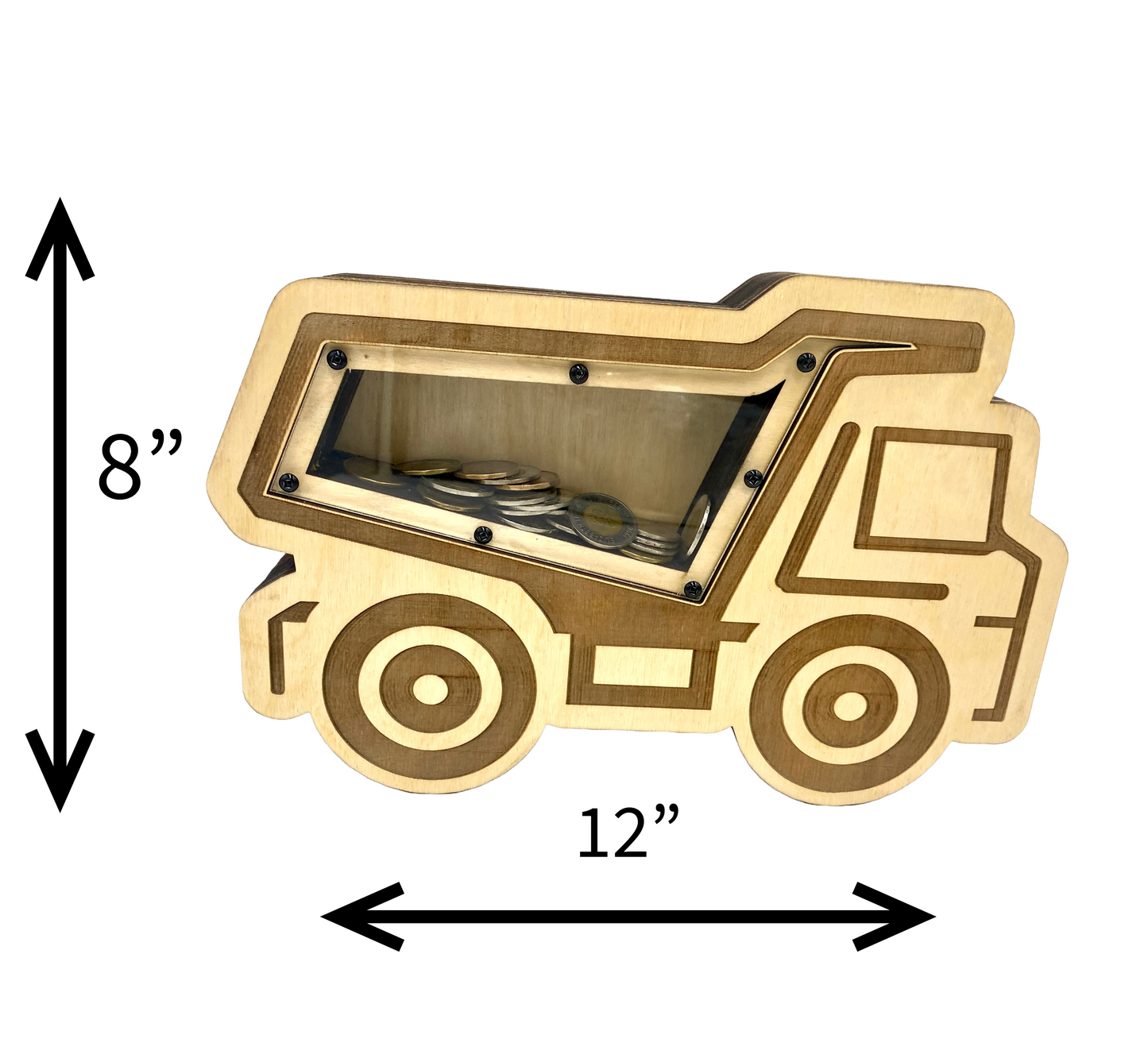 Digital SVG, DXF and AI files to Make Laser cut Truck Piggy Bank Vector file—kid's fun laser projects.