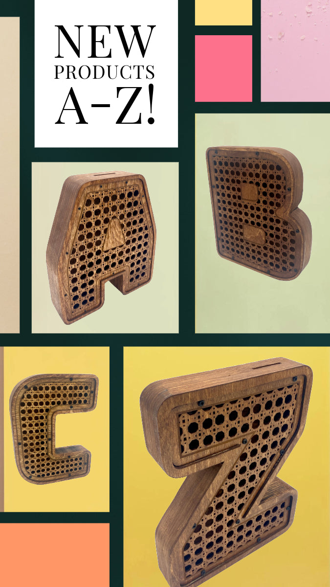 Rattan Letter "A to Z" Piggy Banks | 12" & 8" Sizes 52 Files| Laser Cut Formats SVG, AI, DXF