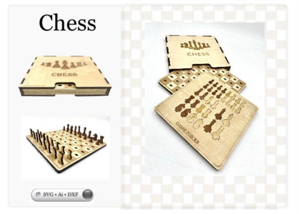 Digital Laser Cutting Files to Make Wooden Game Boards Snakes-Ladders Tic Tac Toe Checkers and Chess Bonus Case- Sleeve!