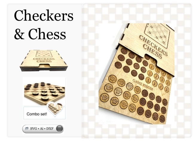 Digital Laser Cutting Files to Make Wooden Game Boards Snakes-Ladders Tic Tac Toe Checkers and Chess Bonus Case- Sleeve!