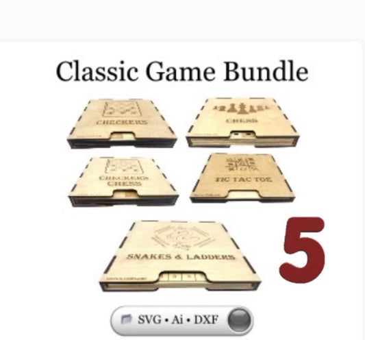 Digital Laser Cutting Files to Make Wooden Game Boards Snakes-Ladders Tic Tac Toe Checkers and Chess Bonus Case- Sleeve!