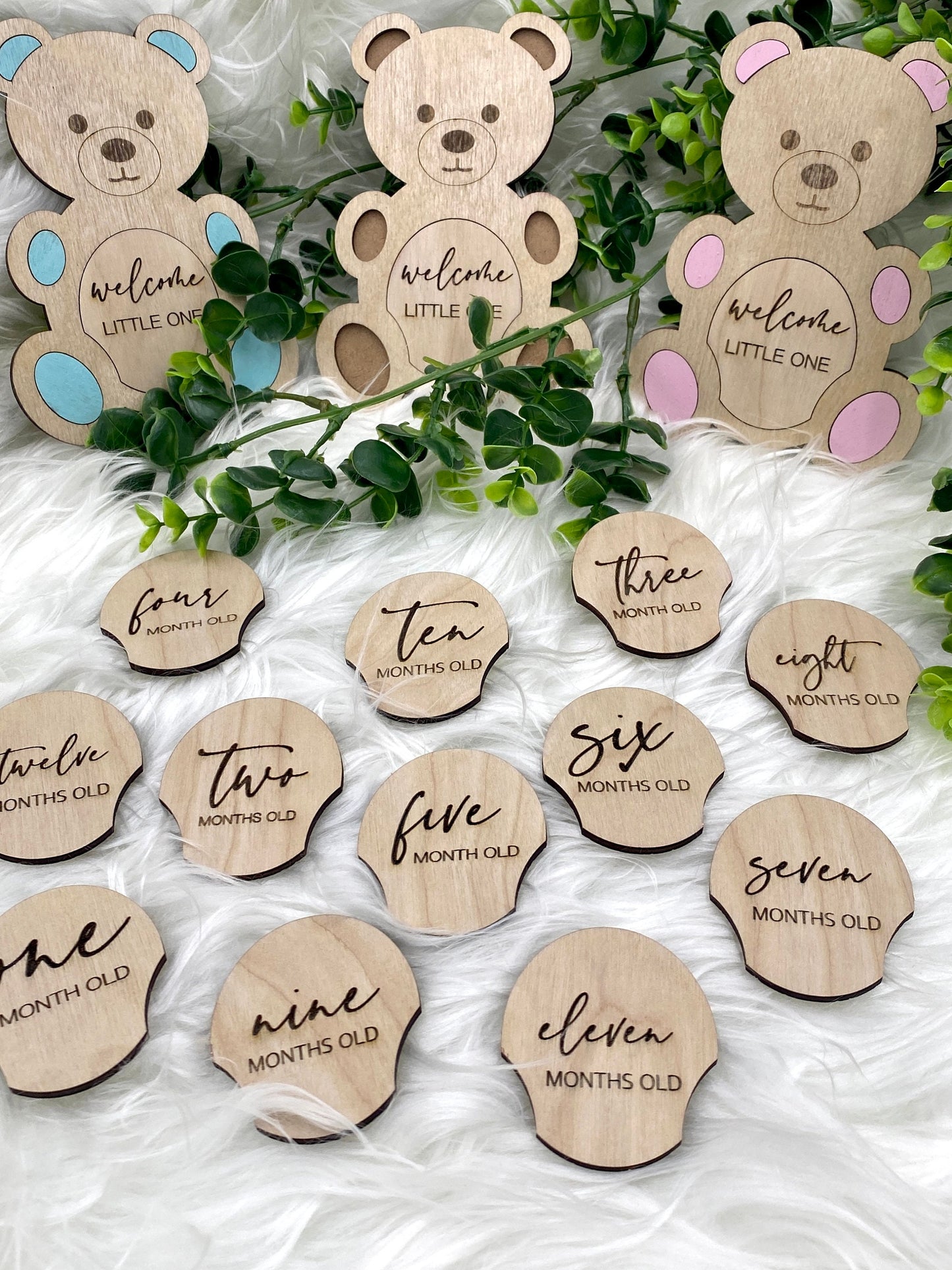 Digital SVG AI DXF Files Laser Engraving Teddy Bear Milestones Set with wooden case. Baby shower gifts for expectant mothers