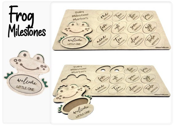 Digital SVG AI DXF Files Laser Engraving Frog Milestones Set with wooden case. Baby shower gifts for expectant mothers