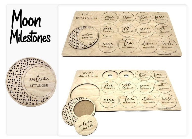 Digital SVG AI DXF Files Laser Engraving Rattan Moon Milestones Set with wooden case. Baby shower gifts for expectant mothers