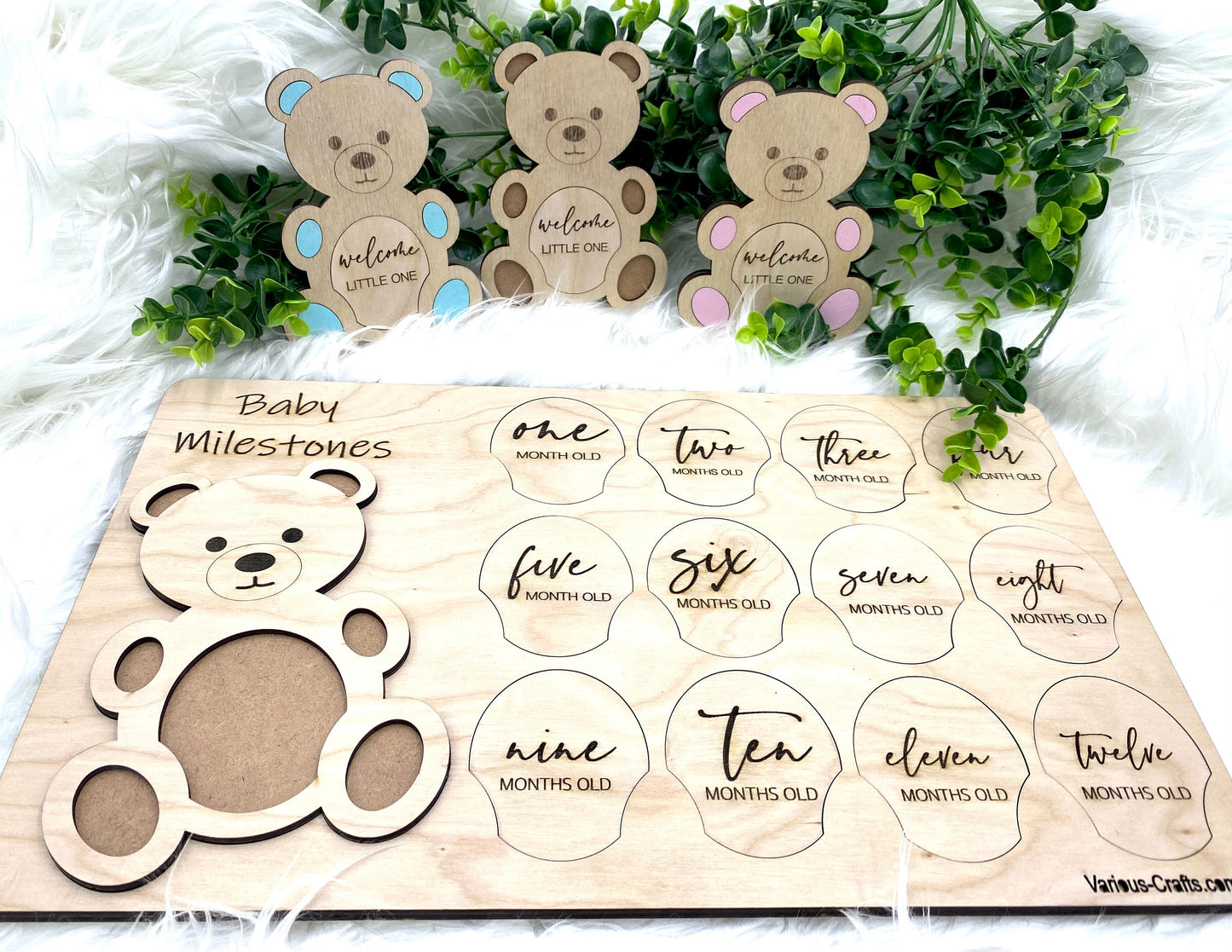 Digital SVG AI DXF Files Laser Engraving Teddy Bear Milestones Set with wooden case. Baby shower gifts for expectant mothers